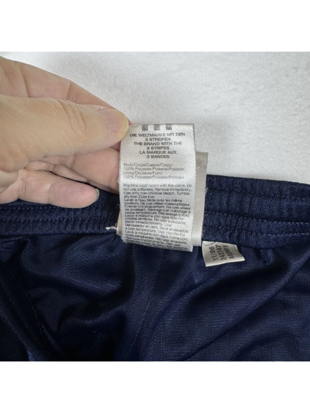 Adidas Navy Blue Athletic Shorts With White Stripes Drawstring Waist Size M - Picture 9 of 9